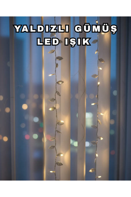 Gümüş Yaprak Tasarımlı LED Işık Pilli Ev ve Vitrin Dekoru