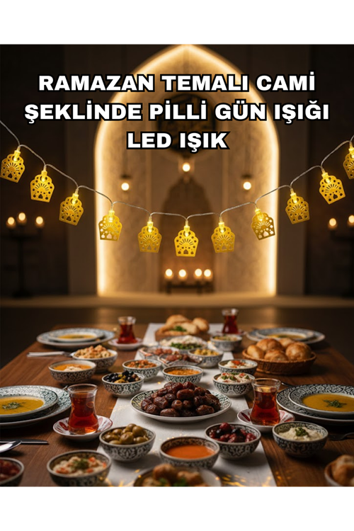 Dekoratif Ramazan LED Işık Pilli Cami Tasarımlı Zincir Aydınlatma