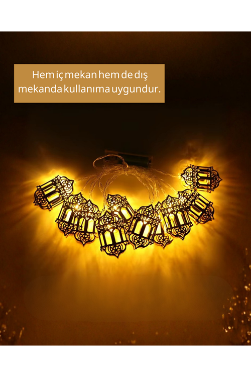 Altın Fener Detaylı Pilli Ramazan LED Işık Ev Dekorasyonu