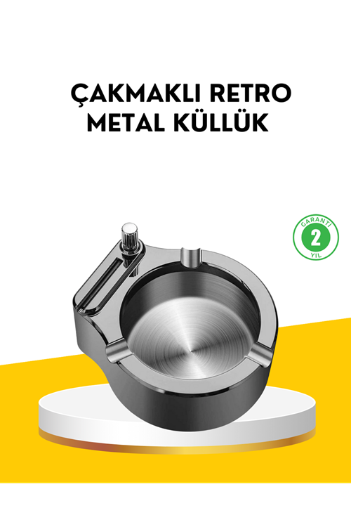 Çakmaklı Küllük Paslanmaz Metal Yuvarlak Tasarım