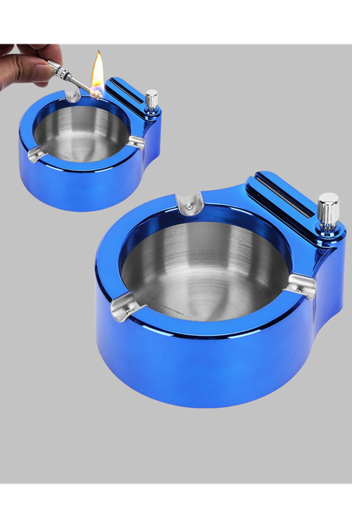 Yuvarlak Metal Küllük Çakmak Entegreli Dayanıklı Yapı