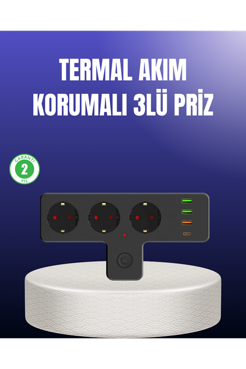 USB ve Type-C Portlu Anahtarlı Çoklu Priz Güç Ünitesi