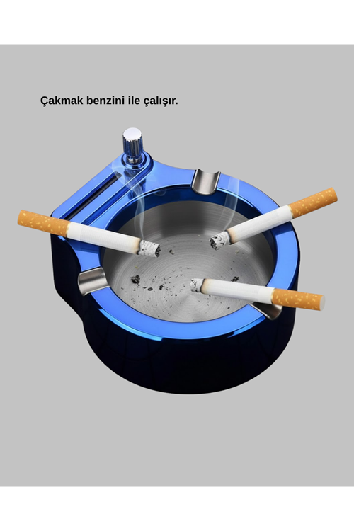Masa Üstü Çakmaklı Küllük Paslanmaz Metal Gövde