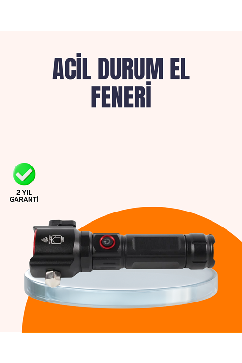 Çok Fonksiyonlu Acil Durum Feneri Yan Işıklı Çekiçli