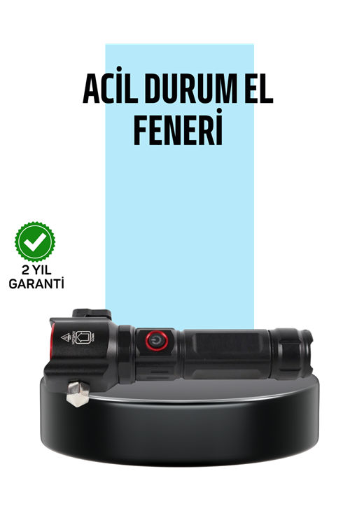 USB Şarjlı Çok Amaçlı El Feneri Çekiçli Pusulalı