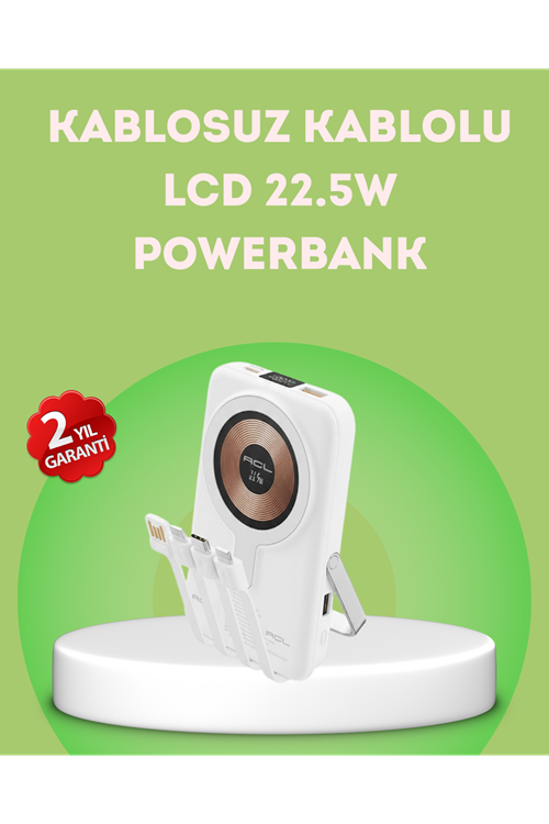 LCD Göstergeli Manyetik Powerbank Type C USB Girişli