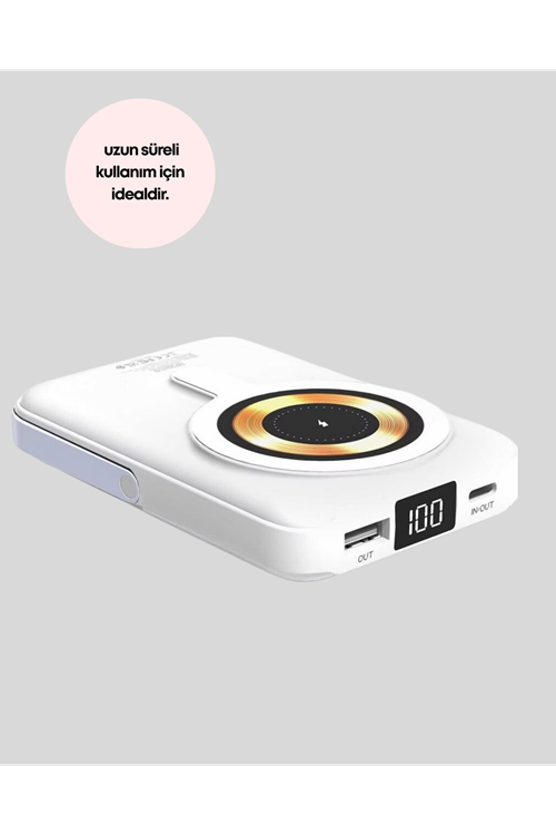 LCD Göstergeli Manyetik Powerbank Type C USB Girişli