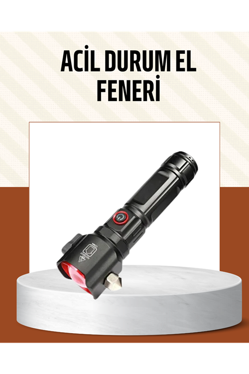 Çekiçli Pusulalı Acil Durum Feneri USB Şarjlı Çok Fonksiyonlu