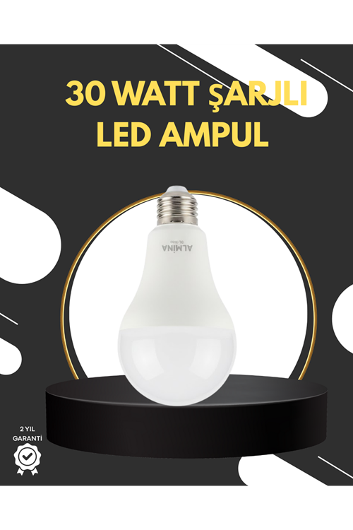 Acil Durumlar İçin Şarjlı LED Ampul 6400K Soğuk Beyaz 30 Watt