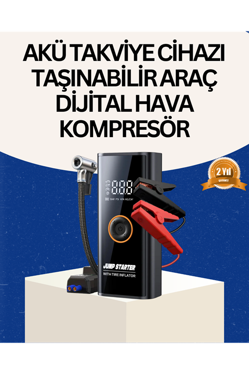 Taşınabilir Akü Takviye ve Akıllı Lastik Şişirme Pompası