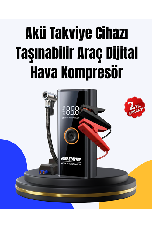 SOS Fenerli Akü Takviye Cihazı Dijital Kompresör Powerbank