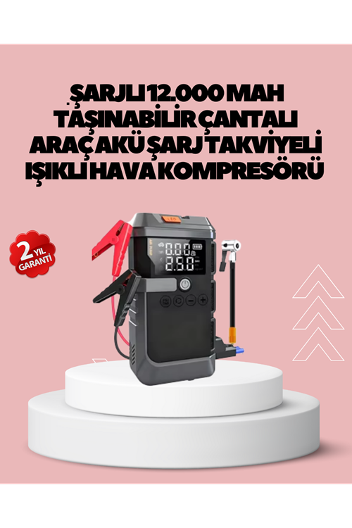 Araç İçin 4 Fonksiyonlu Akü Takviye ve Lastik Şişirme Cihazı