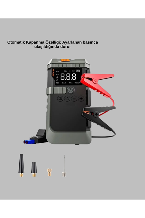 Taşınabilir Akü Takviye Cihazı Işıklı Hava Kompresörü Powerbank