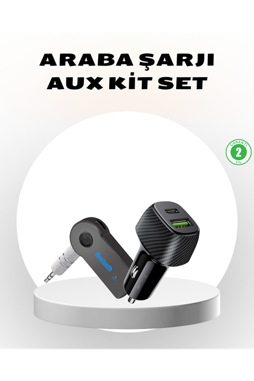 Bluetooth AUX Çevirici ve PD Destekli Araç Şarj Cihazı 2’li Set