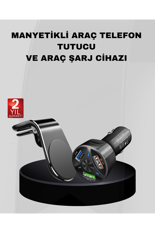 Araç İçi Telefon Tutucu + Quick Charge 3.0 Araç Şarj Cihazı Seti
