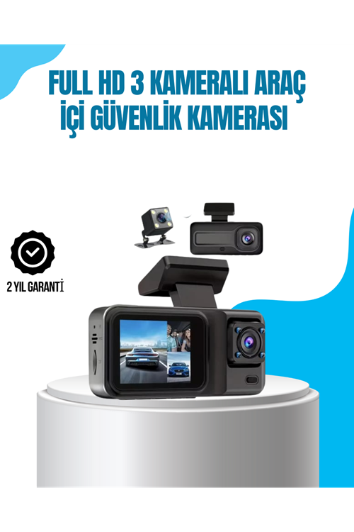 3 Kameralı Araç İçi Kayıt Cihazı 1080P Full HD Gece Görüşlü ve Wi-Fi Bağlantılı