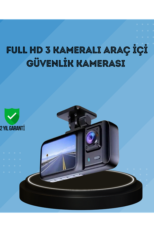 360° Kapsama Sahip Full HD Araç Kamerası 3’lü Kayıt Gece Görüşlü DashCam