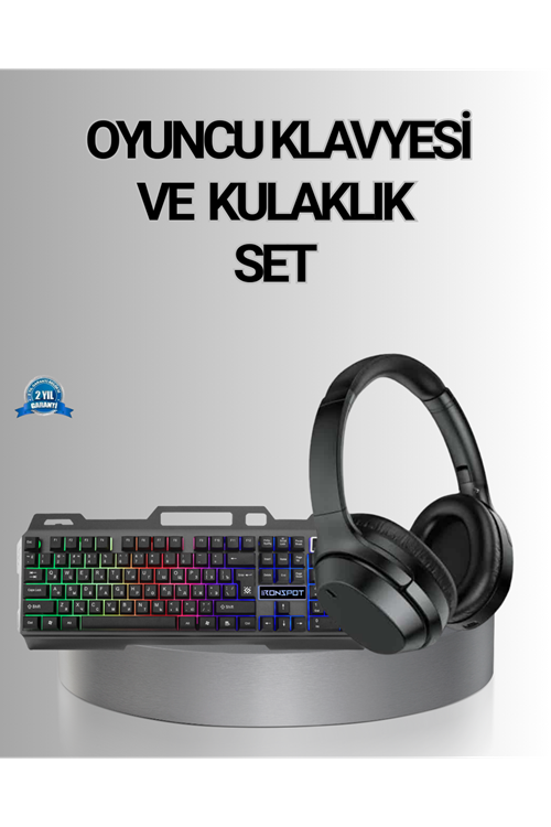 Işıklı Oyuncu Klavye Mouse ve Bluetooth Kulaklık Seti Türkçe Q USB