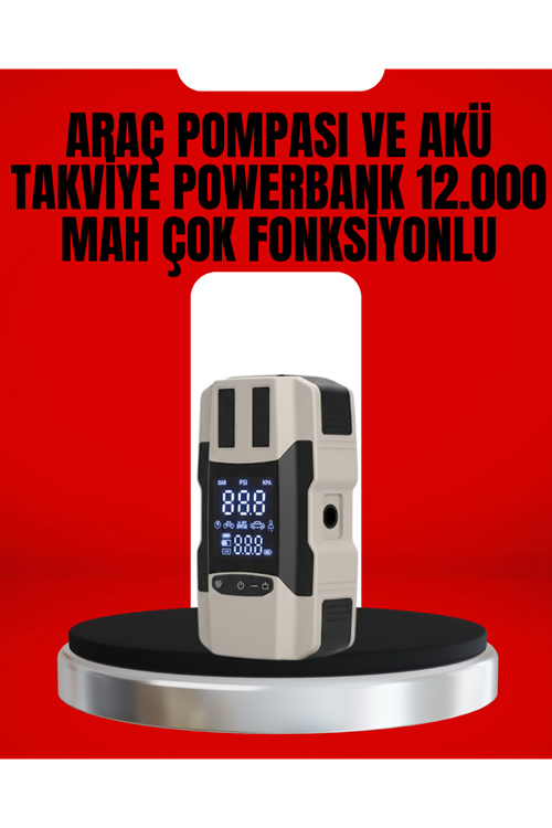 Dijital Ekranlı Araç Pompası Akü Takviye Powerbank 12.000 mAh