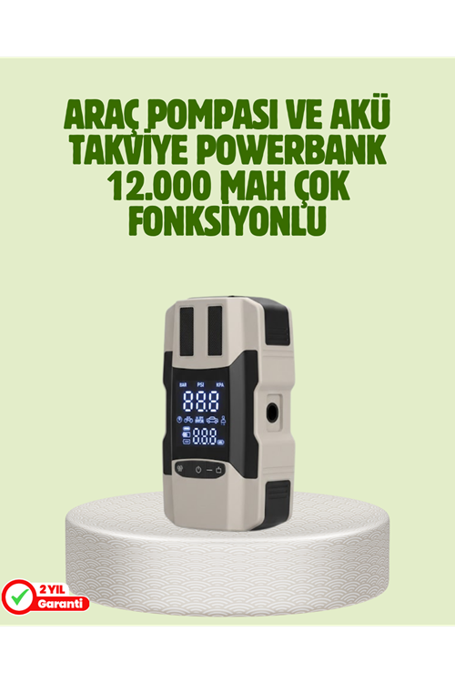 Araç Akü Takviye Cihazı ve Lastik Şişirme Pompası 12.000 mAh