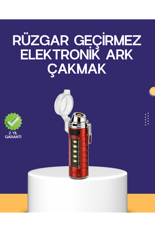 USB Şarjlı Rüzgar Geçirmez Elektrikli Çakmak El Fenerli