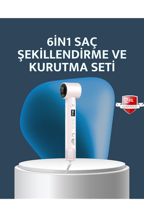 6-in-1 Saç Şekillendirme Seti Yüksek Hızlı Motor Negatif İyon LCD Ekran