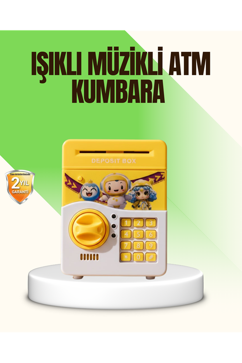 Sarı Elektronik Şifreli ATM Görünümlü Çocuk Kumbarası