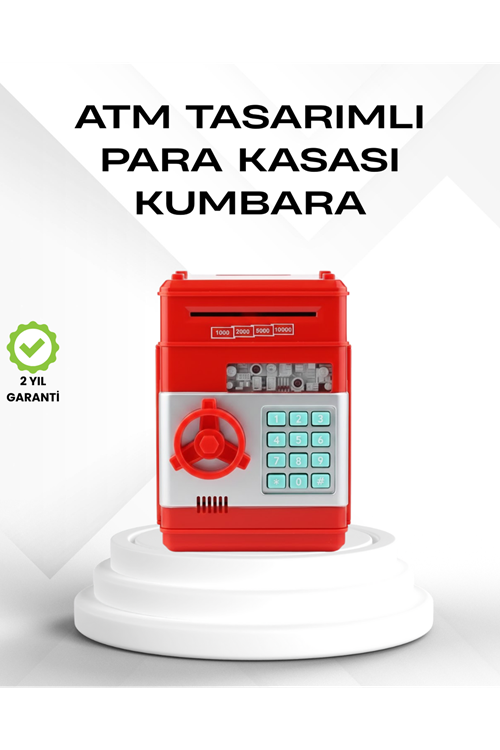 Kırmızı Şifreli ATM Kasa Para Yutan Kumbara