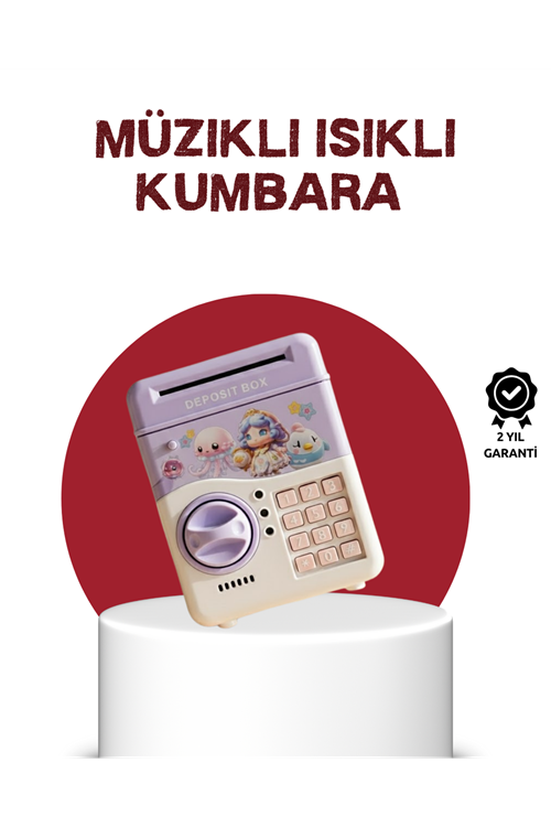 ATM Tasarımlı Şifreli Işıklı Çocuk Kumbarası Mor