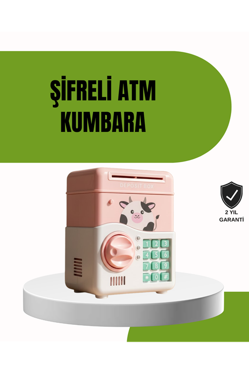 ATM Tasarımlı Pembe Işıklı Sesli Çocuk Kumbarası