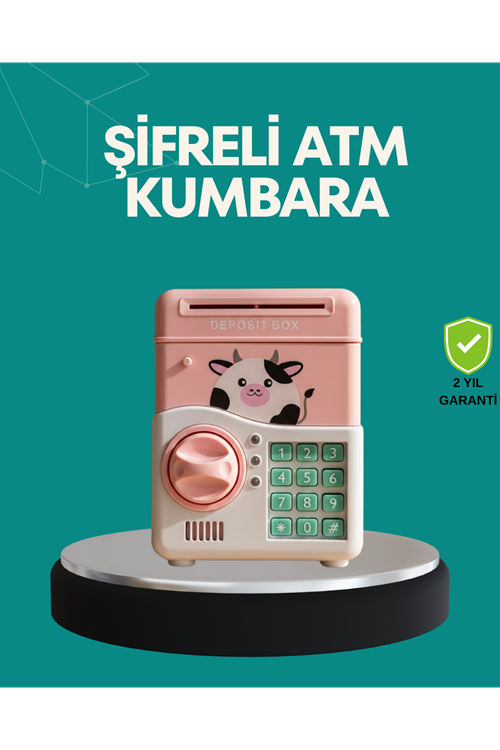 Pembe ATM Kasa Görünümlü Elektronik Şifreli Çocuk Kumbarası