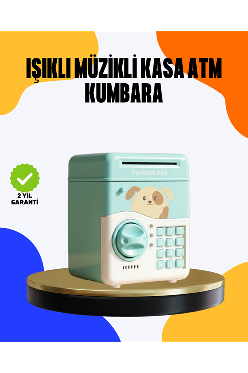 Çocuklar İçin Su Yeşili ATM Kasa Tasarımlı Şifreli Kumbara