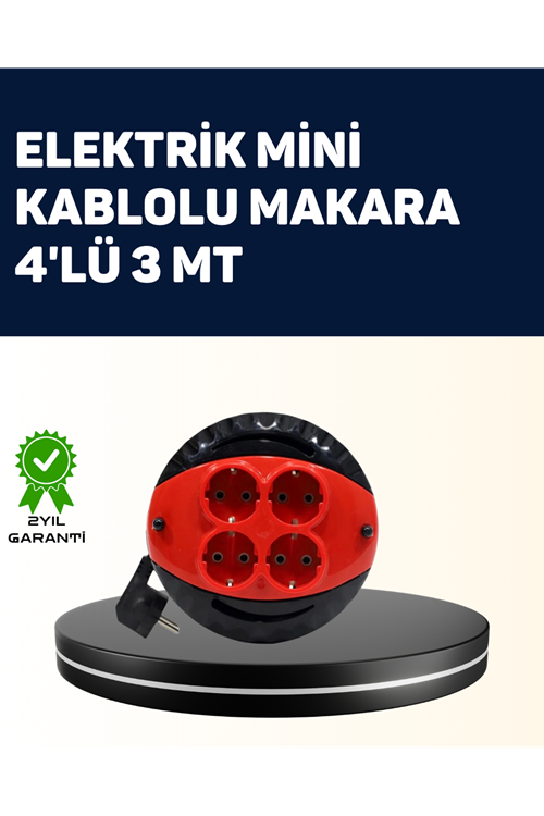 Ev ve Ofis İçin 3 Metre Kablolu 4 Priz Makarası