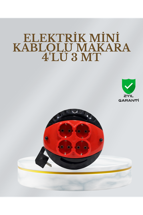 CE Belgeli 3 Metre 4’lü Kablolu Priz Makara