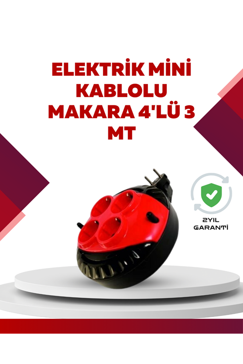 Kırmızı Renk 3 Metre 4’lü Kablolu Priz Makarası