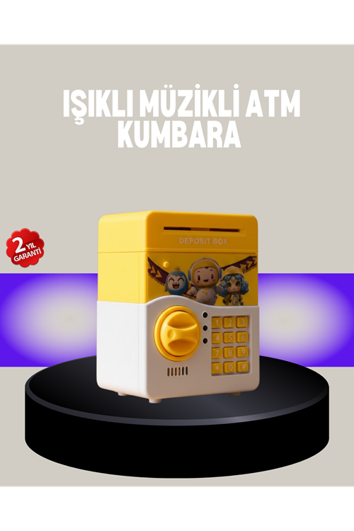 Sarı Şifreli Eğitici Çocuk Kumbarası Otomatik Para Girişli