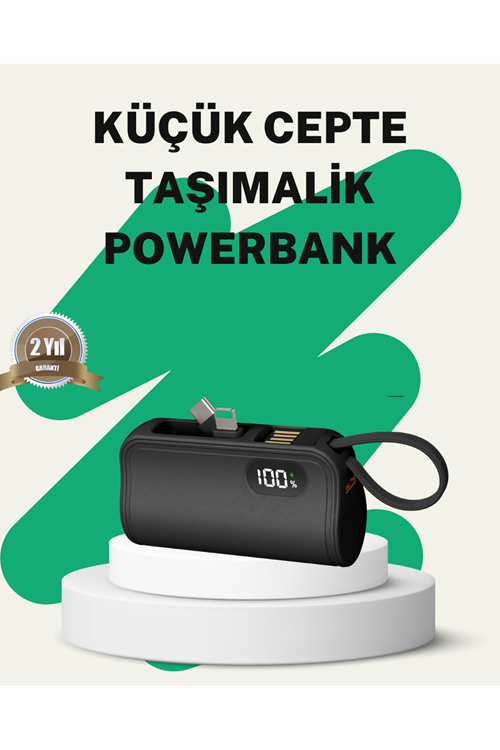 2000mAh Mini Powerbank Dahili Konektörlü PD 20W