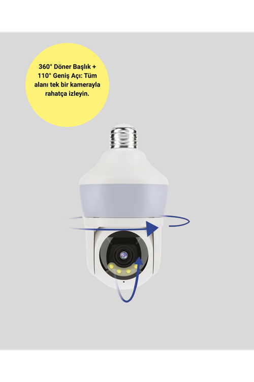 360° Full HD Wi-Fi Akıllı Ampül Kamera Gece Görüşlü