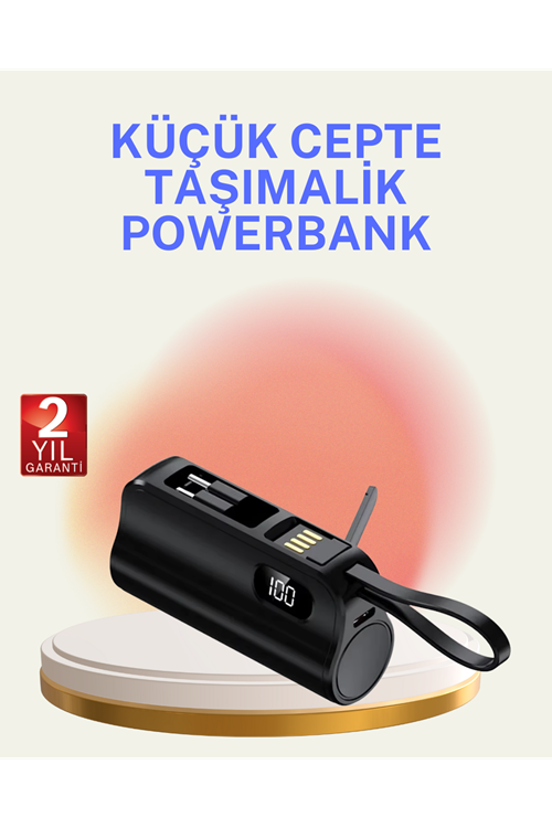 Dahili Konektörlü 20W Hızlı Şarj Mini Taşınabilir Powerbank