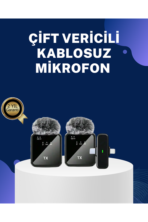 2in1 Kablosuz Yaka Mikrofonu iOS ve Android Uyumlu