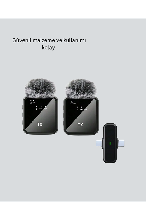 2in1 Kablosuz Yaka Mikrofonu iOS ve Android Uyumlu