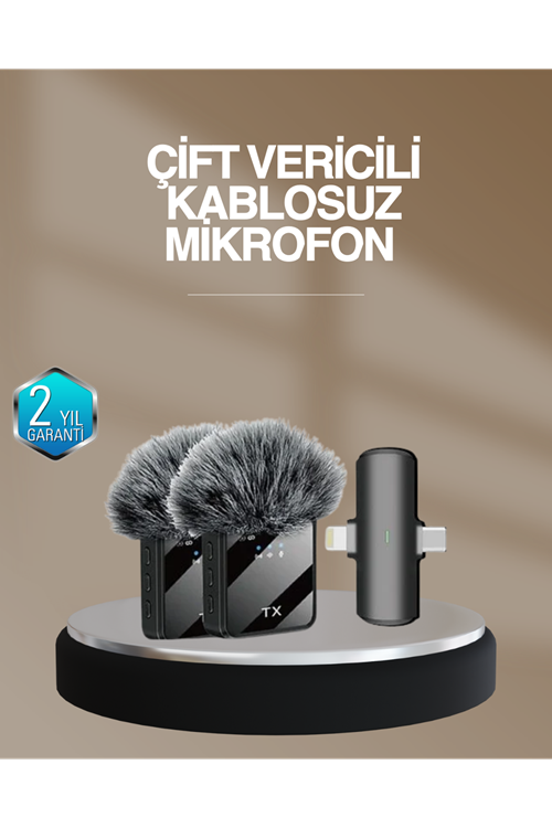 2’li Kablosuz Yaka Mikrofonu Type-C ve Lightning Uyumlu Profesyonel Set