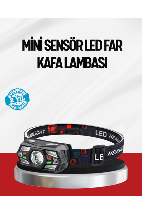 Sensörlü LED Kafa Lambası Kırmızı Beyaz Işık Ayarlanabilir