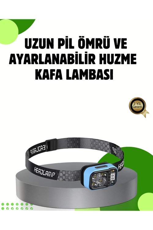 53 Modlu Süper Parlak LED Kafa Lambası Type C Şarjlı Güç Göstergeli