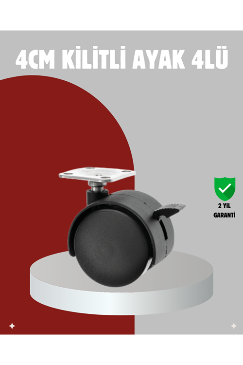 Mobilya İçin Kilitli 4 cm Tekerlek Ayak Seti