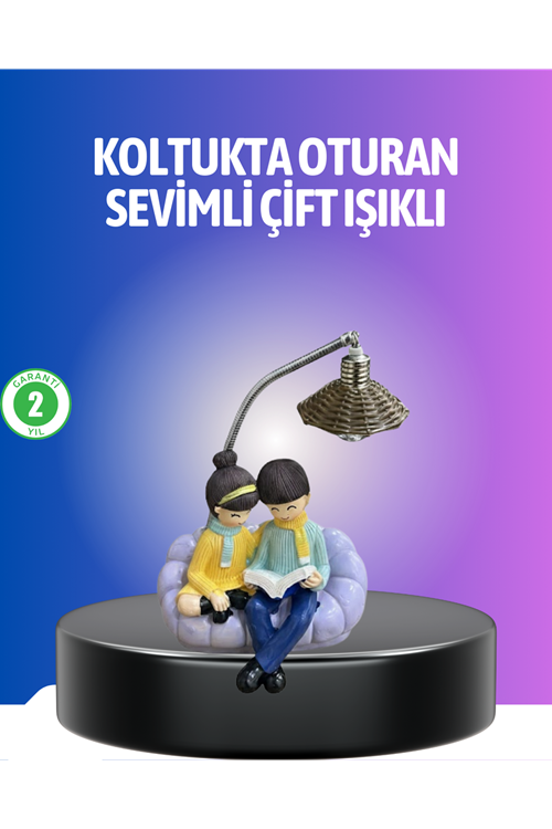 Kitap Okuyan Çift Figürlü Gece Lambası Romantik Dekoratif Masa Lambası