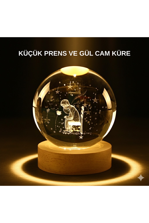 Küçük Prens Işıklı Küre Lamba Ahşap Taban Büyük Boy Hediyelik