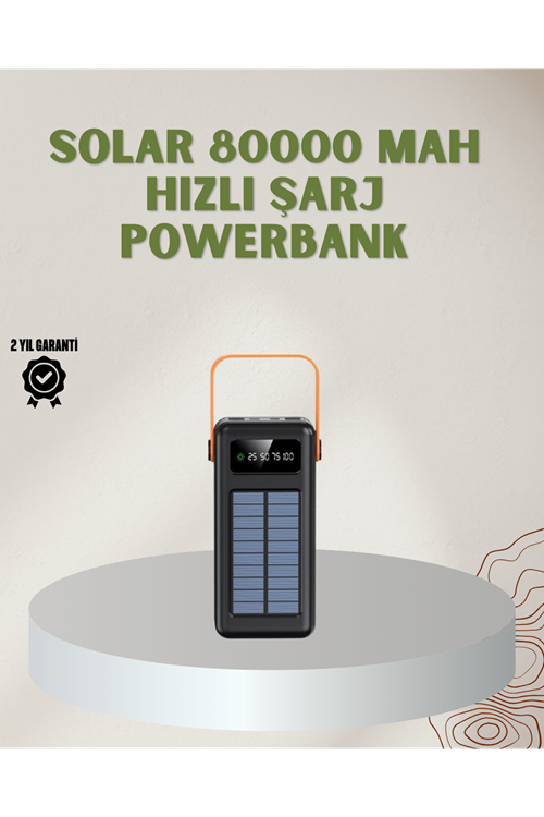 Powerbank Solar Fenerli Çoklu Kablolu Taşınabilir Şarj Aleti
