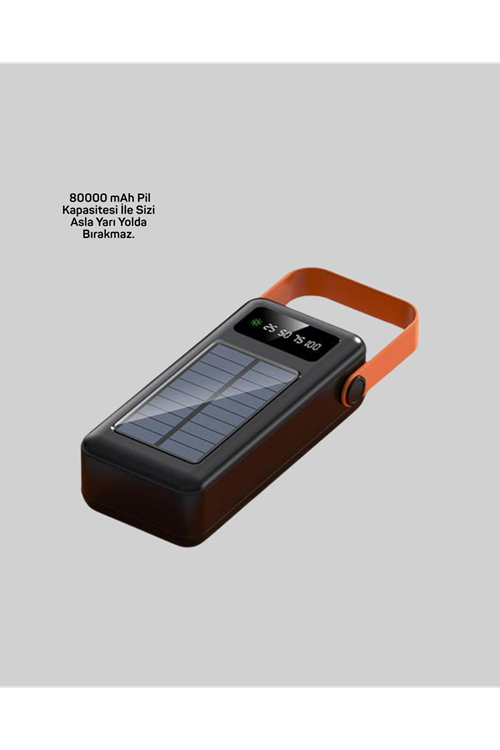 80000 mAh Solar Powerbank Göstergeli Fenerli Hızlı Şarj Taşınabilir Şarj Cihazı