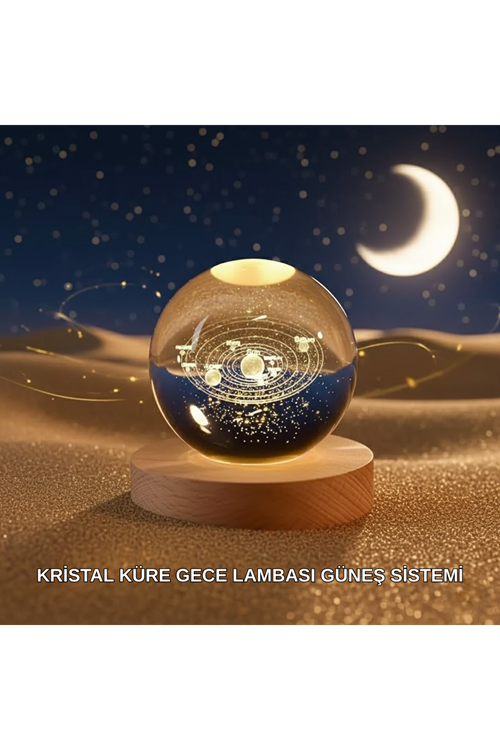 Dekoratif LED Kristal Küre Ahşap Altlıklı Şık Gece Lambası